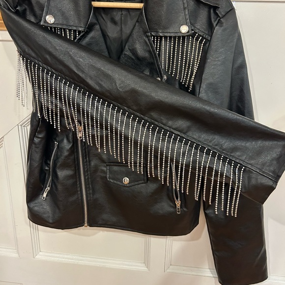 Signature 8 Vegan Leather Rhinestones Fringe Jacket Swiftie Jacket size medium - Picture 5 of 10